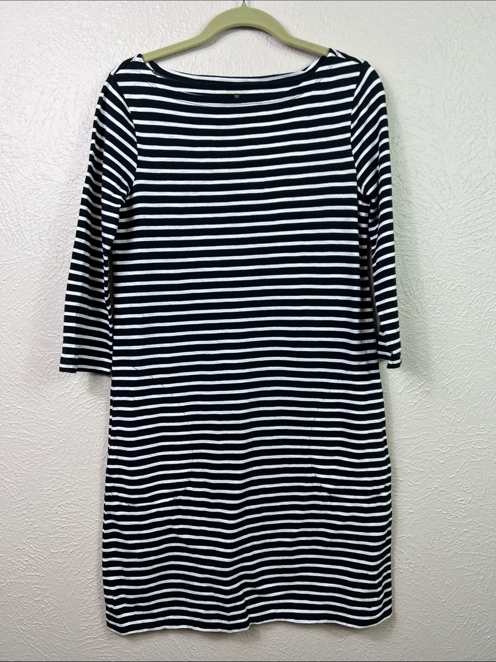 Garnet Hill Black & White Stripe 3/4 Sleeve Boat Neck Dress 2